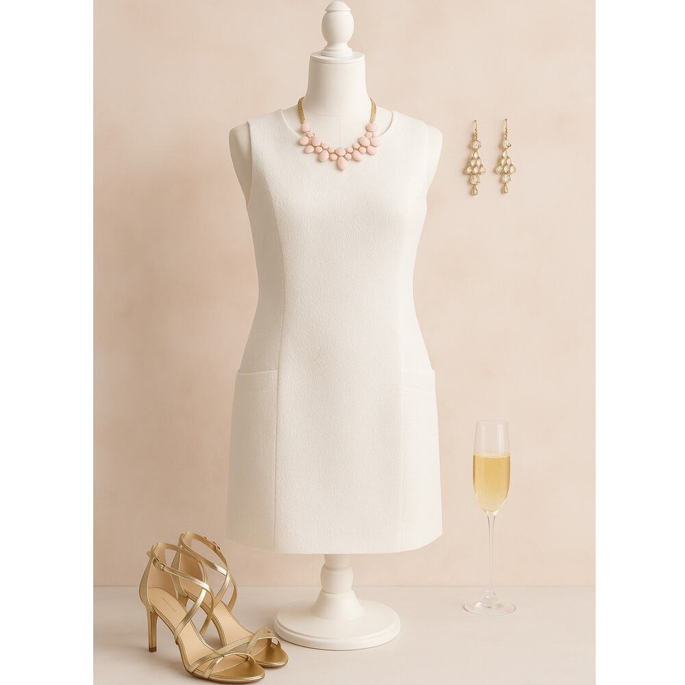 Southern Tide Ivory Matelassé Shift Dress Women’s Size 6 | Sleeveless Pockets